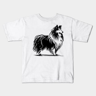 Stick figure sheltie dog in black ink Kids T-Shirt